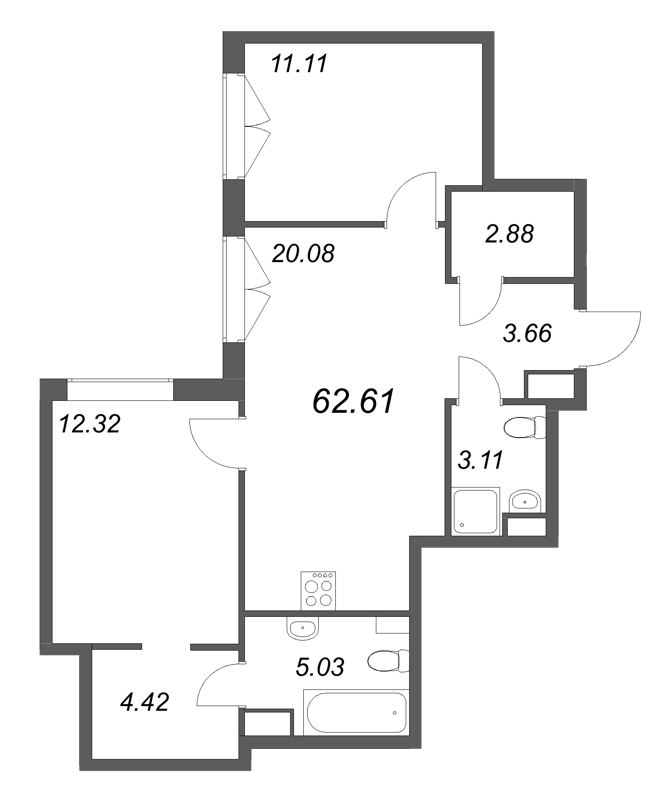 3 ккв (Евро) 62,6 м²