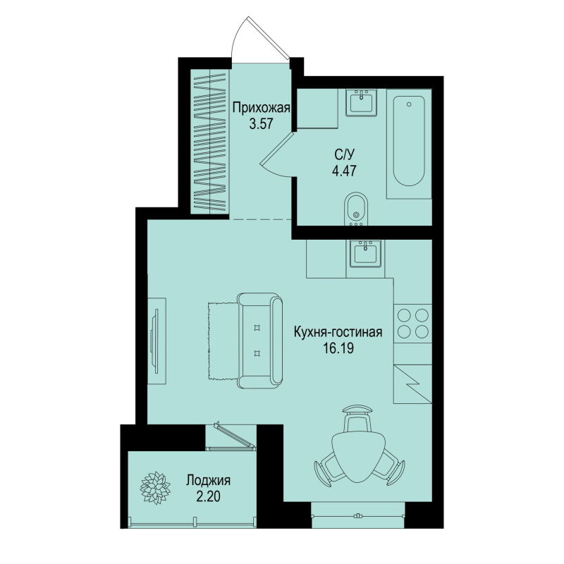 Студия 25,3 м²