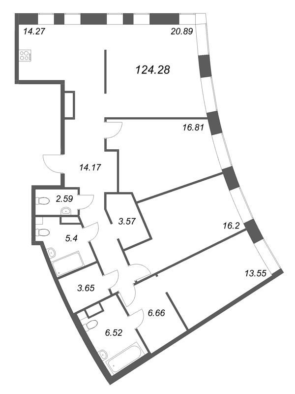 4 ккв (Евро) 124,3 м²