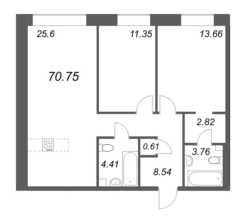 3 ккв (Евро) 70,8 м²