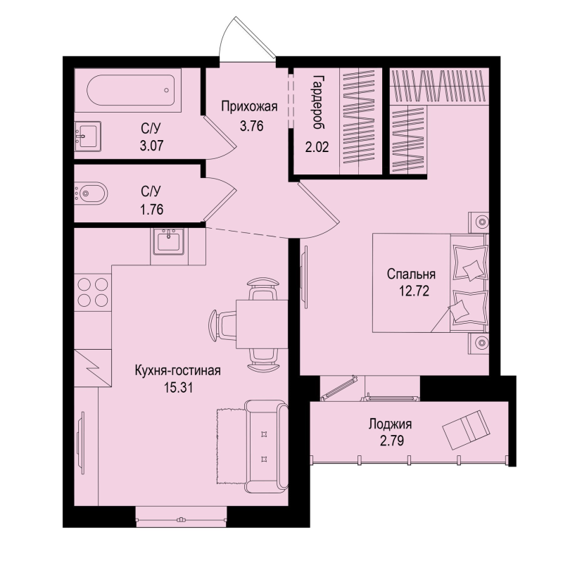 2 ккв (Евро) 40 м²
