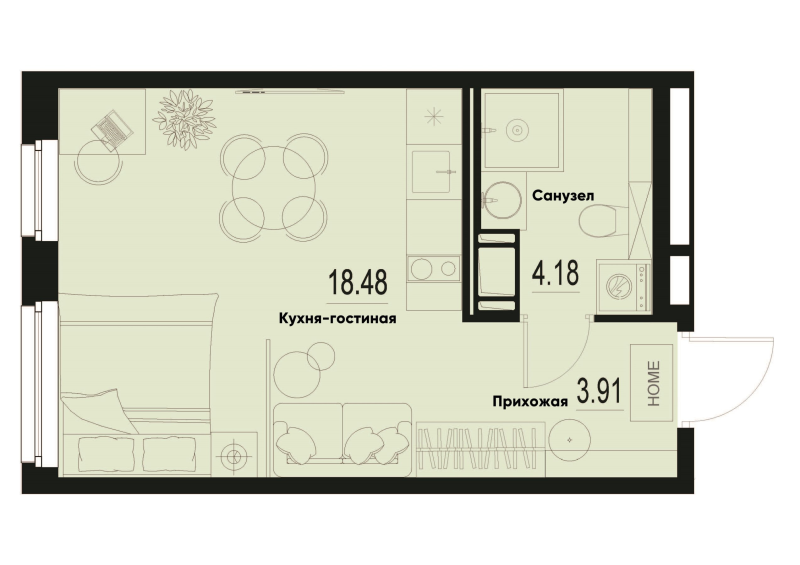 Студия 26,6 м²