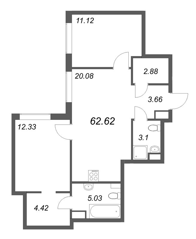 3 ккв (Евро) 62,6 м²