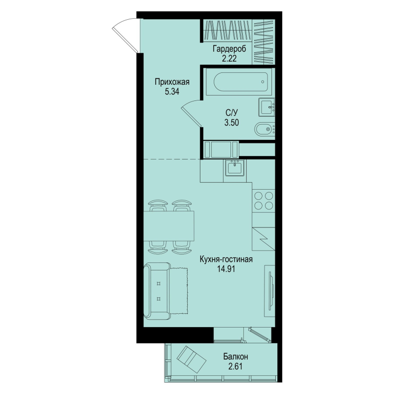 Студия 26,8 м²