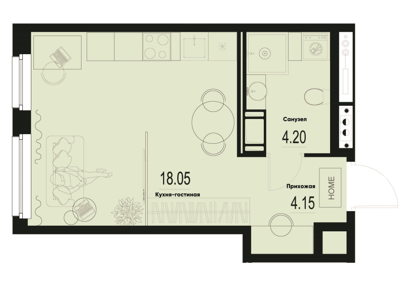 Студия 26,4 м²