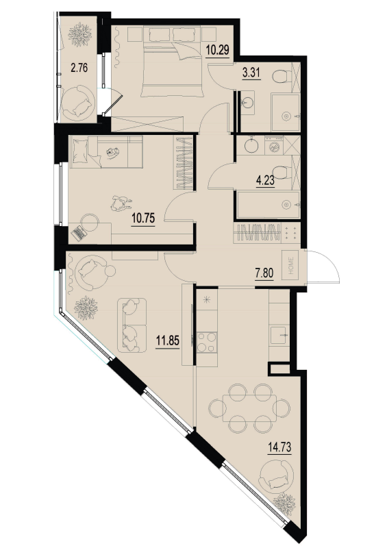 3 ккв (Евро) 64,3 м²