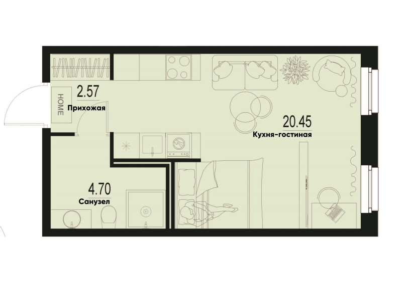 Студия 27,7 м²