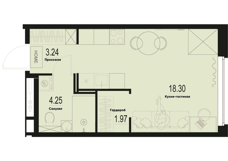 Студия 27,8 м²