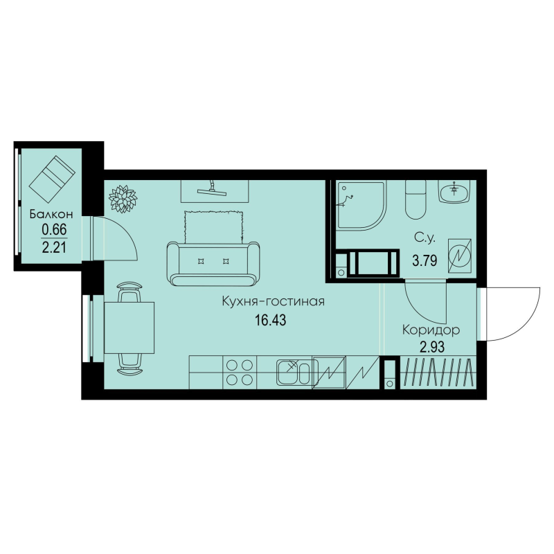 Студия 23,8 м²