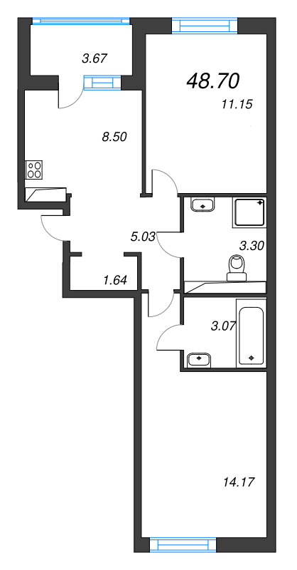 2 ккв 48,7 м²