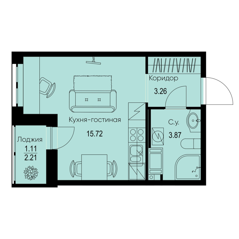 Студия 24 м²