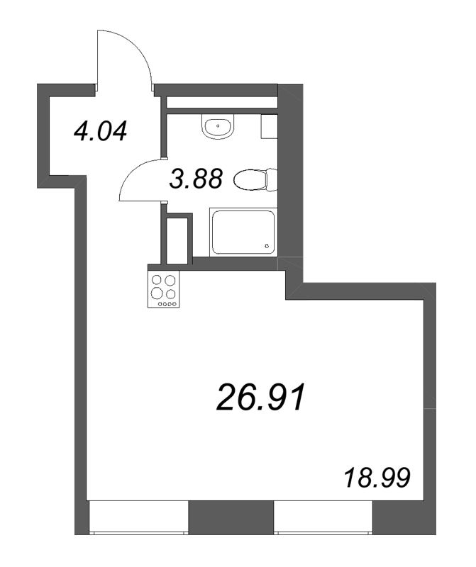 Студия 26,9 м²