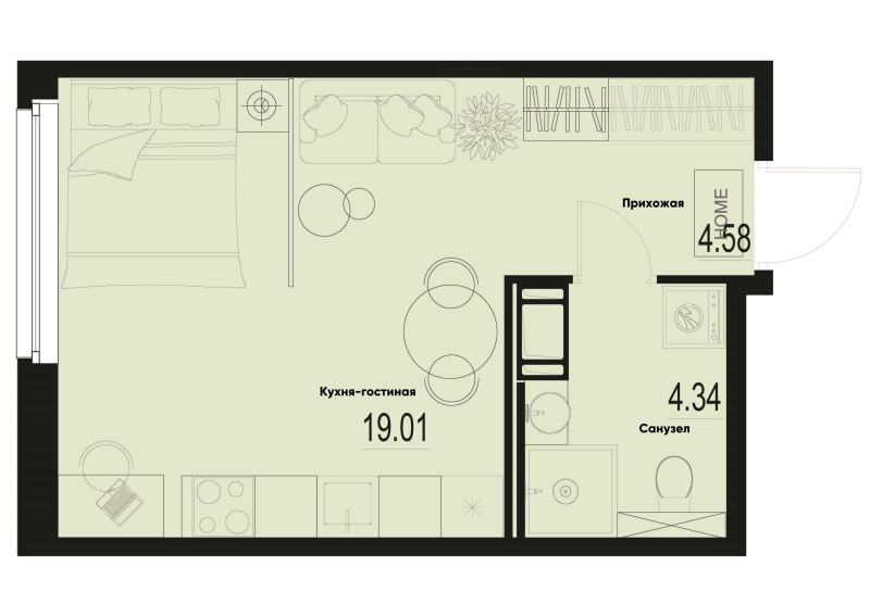 Студия 27,9 м²