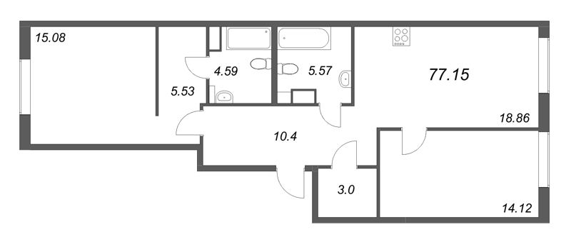 3 ккв (Евро) 77,2 м²