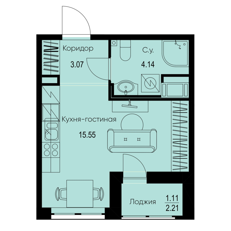 Студия 23,9 м²