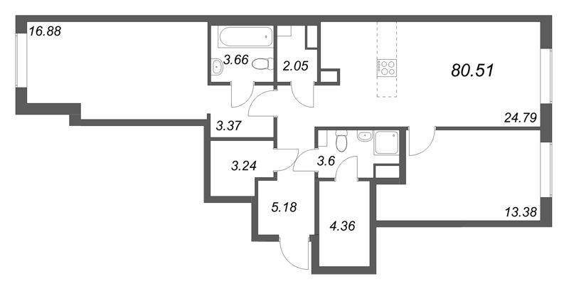 3 ккв (Евро) 80,5 м²
