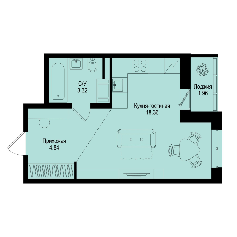 Студия 27,5 м²