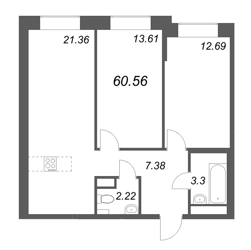 3 ккв (Евро) 60,6 м²