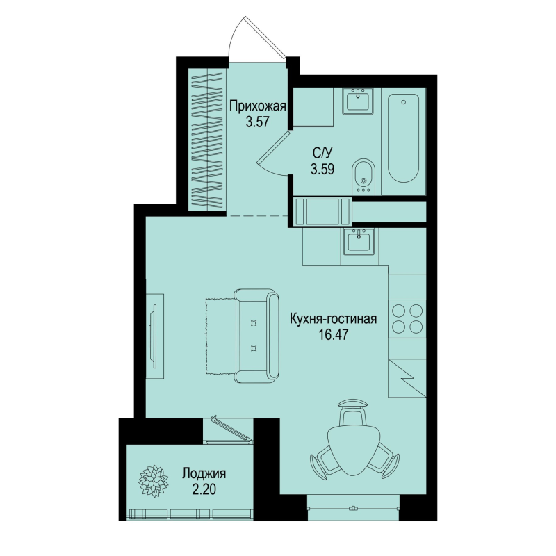 Студия 24,7 м²