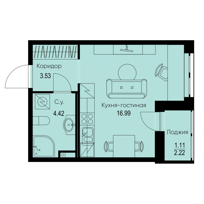 Студия 26,1 м²
