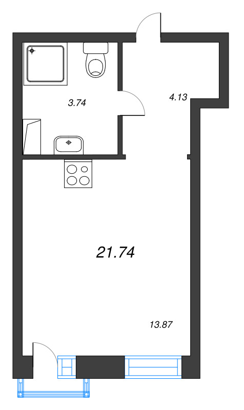 Студия 21,7 м²