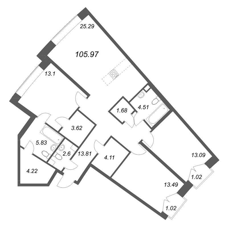 4 ккв (Евро) 106 м²