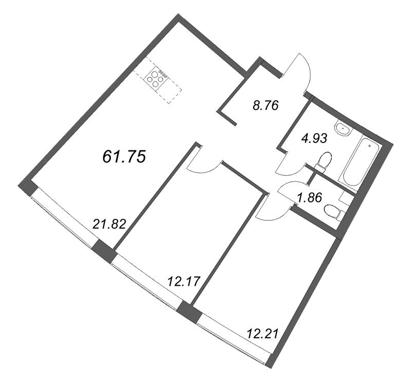 3 ккв (Евро) 61,8 м²