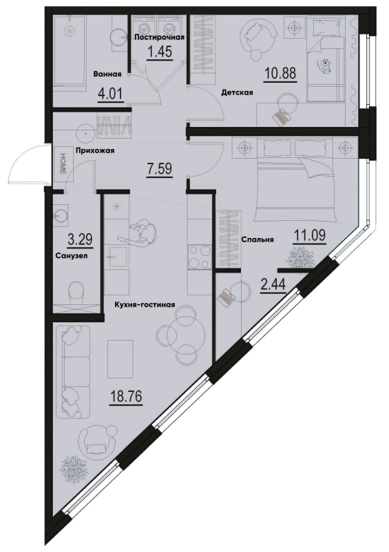 3 ккв (Евро) 59,5 м²
