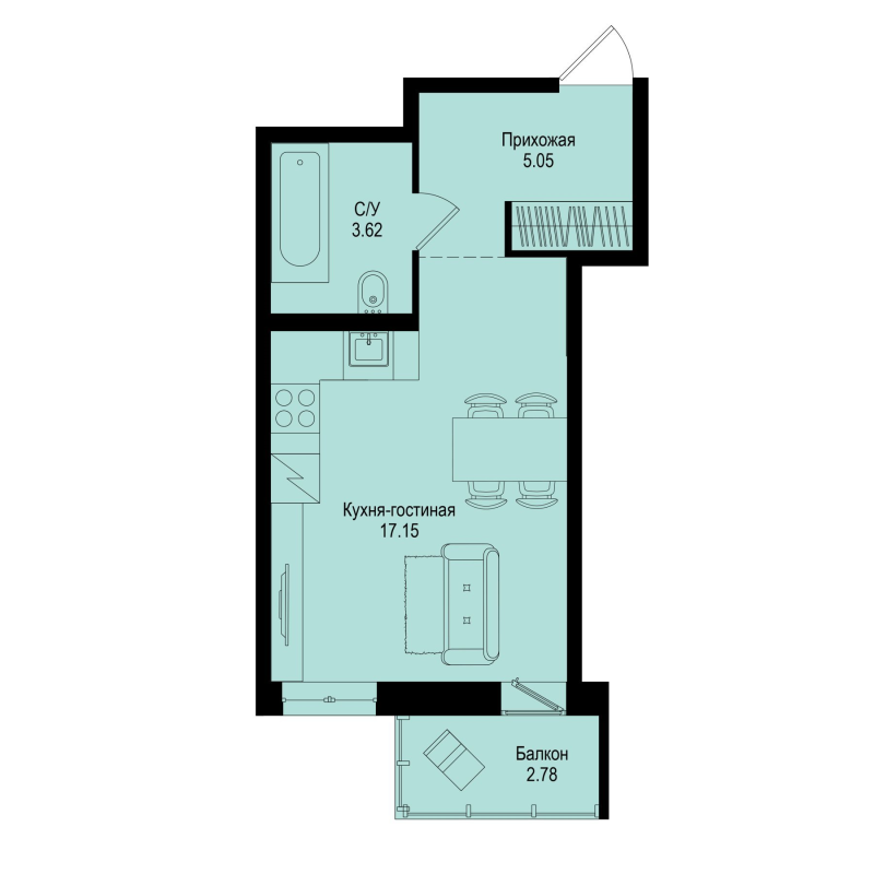 Студия 26,7 м²