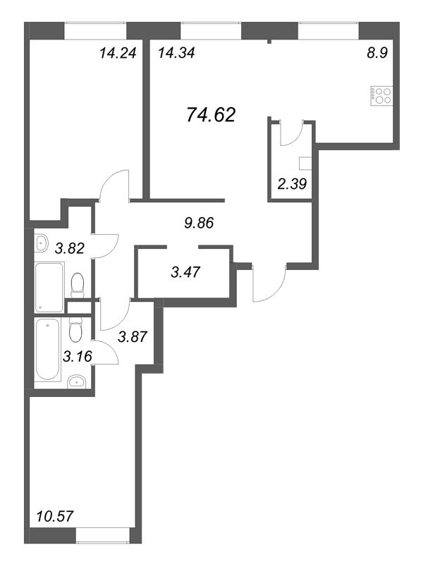 3 ккв (Евро) 74,6 м²