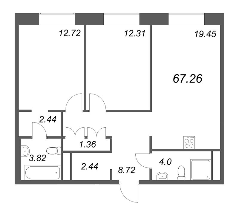 3 ккв (Евро) 67,3 м²