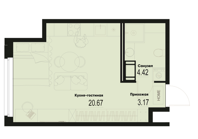 Студия 28,3 м²