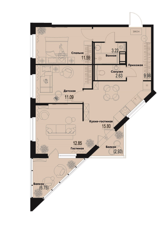 3 ккв (Евро) 70 м²