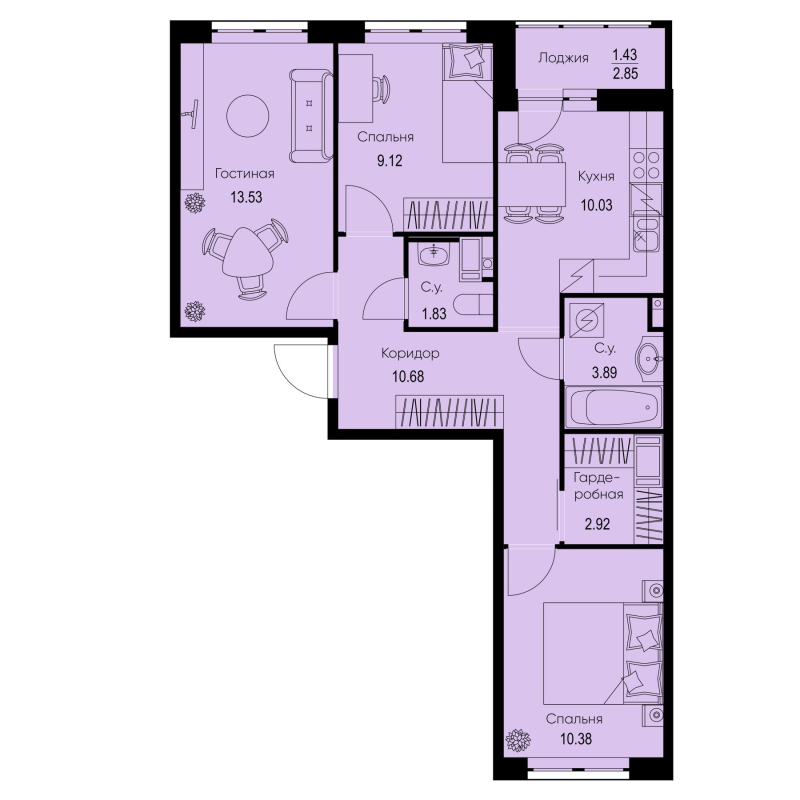 3 ккв 63,8 м²