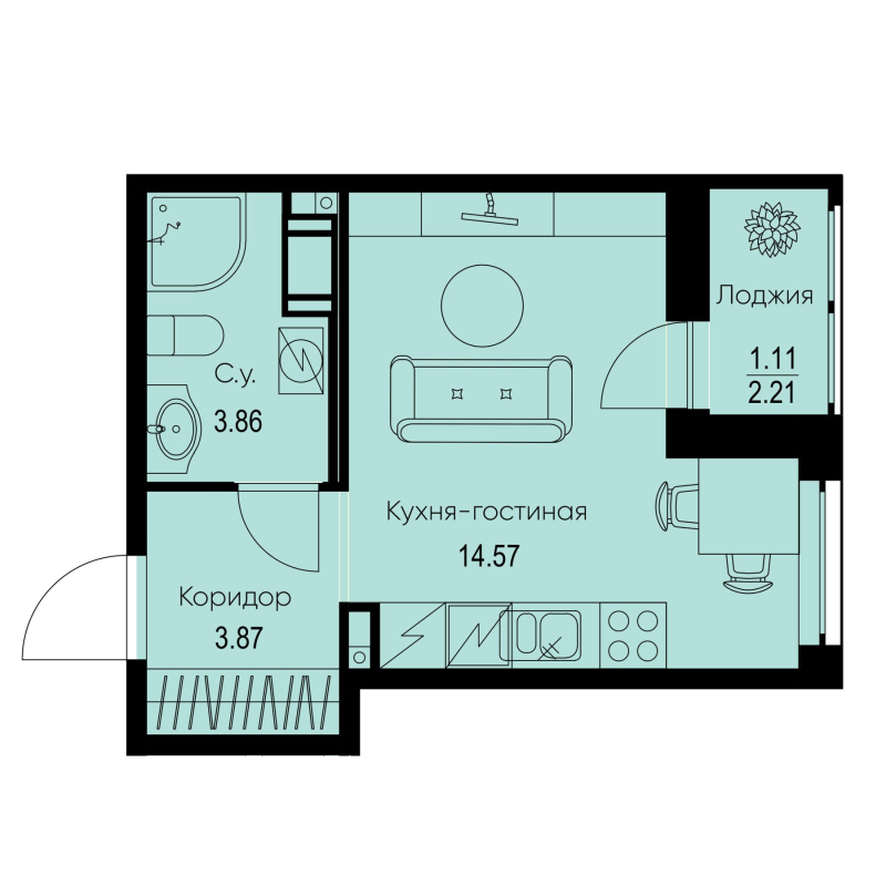 Студия 23,4 м²