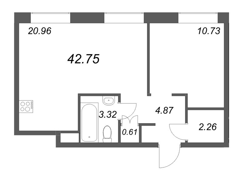 2 ккв (Евро) 42,8 м²