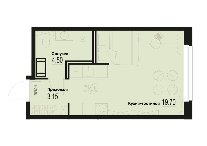 Студия 27,4 м²