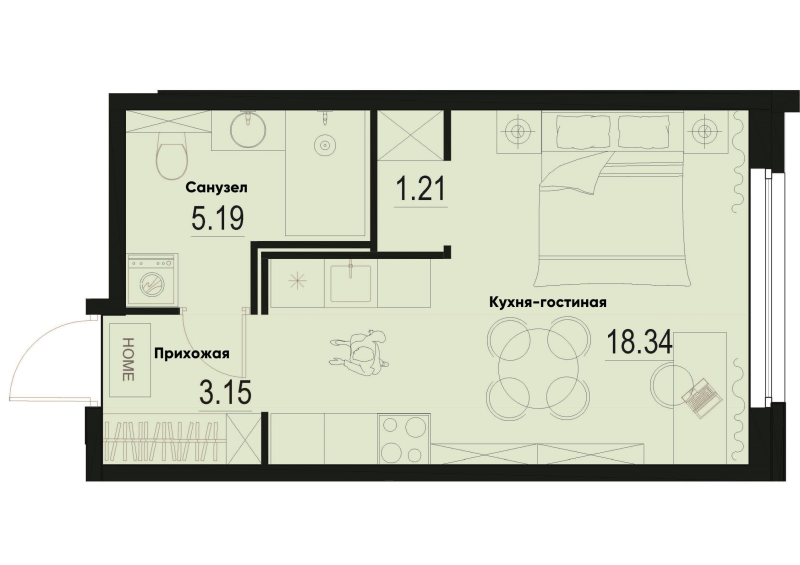 Студия 27,9 м²