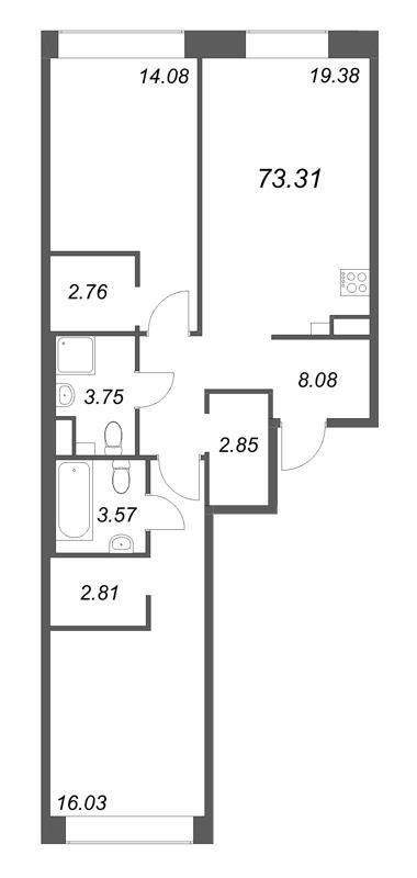 3 ккв (Евро) 73,3 м²