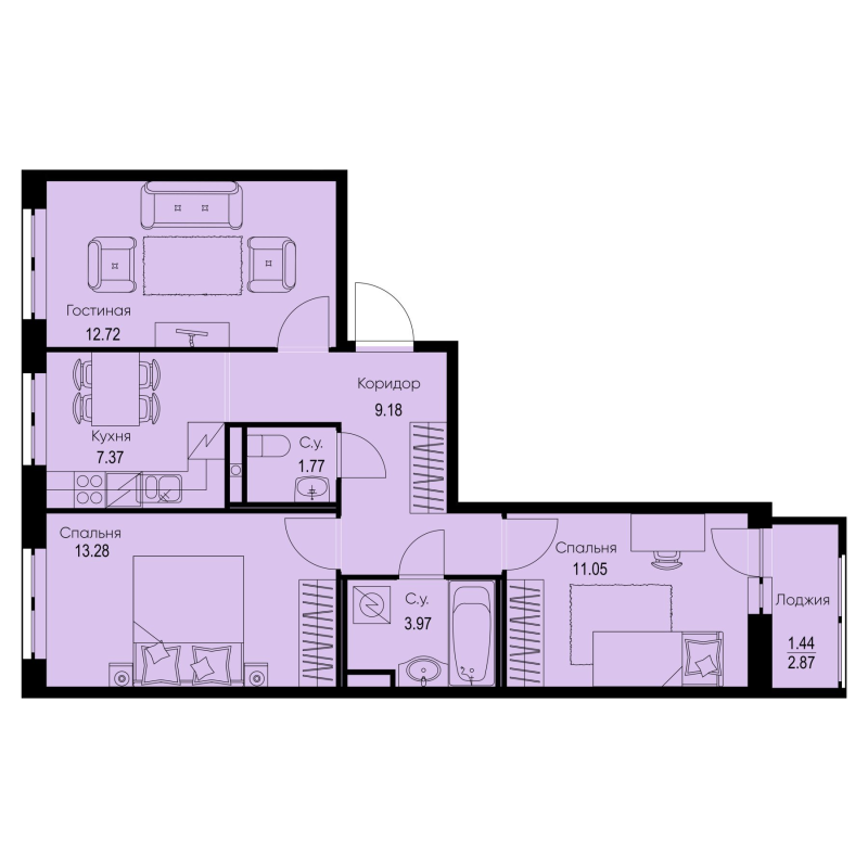 3 ккв 60,8 м²