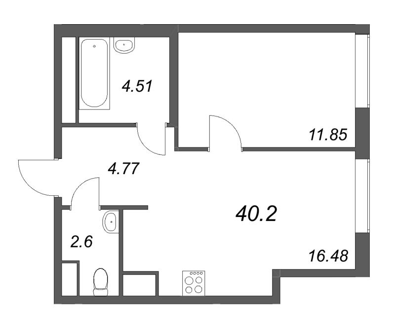 2 ккв (Евро) 40,2 м²