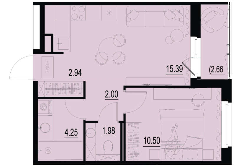 2 ккв (Евро) 38,4 м²