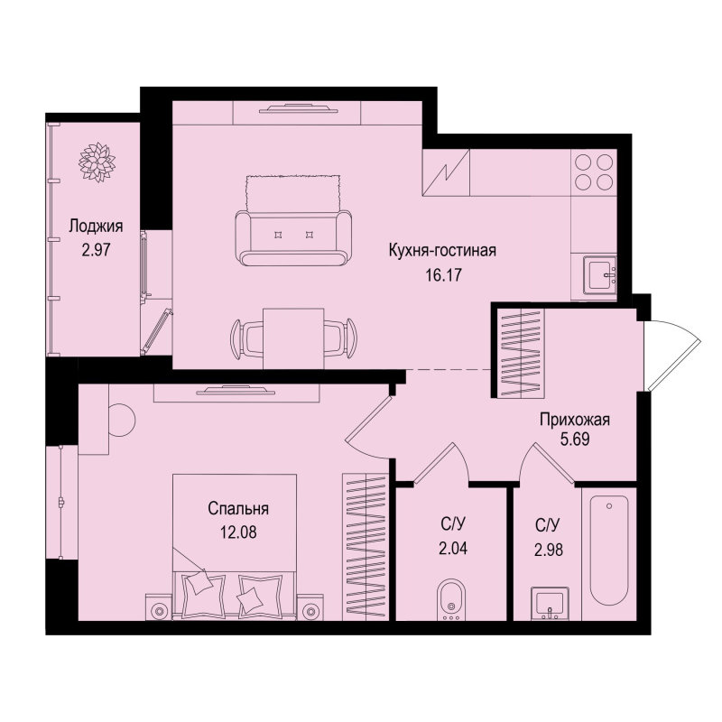 2 ккв (Евро) 40,5 м²