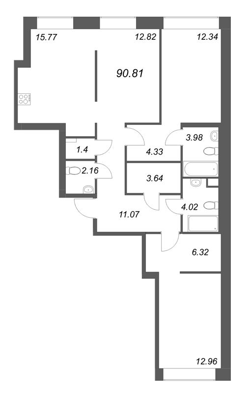 3 ккв (Евро) 90,8 м²