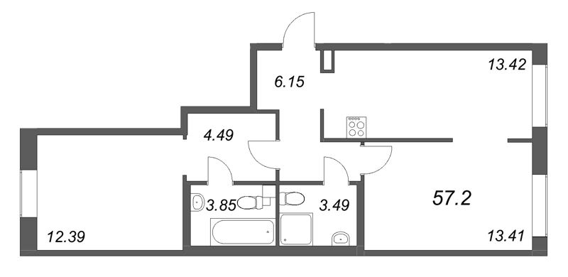 2 ккв 57,2 м²