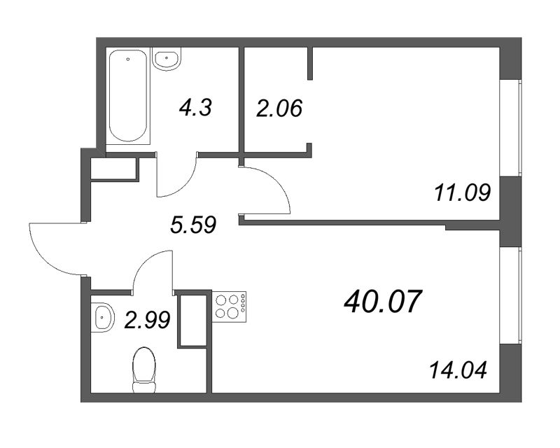 1 ккв 40,1 м²