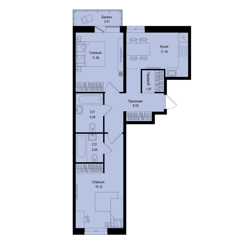 2 ккв 54,3 м²