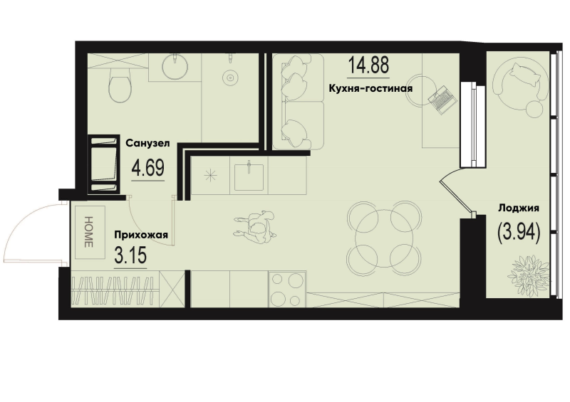 Студия 24,7 м²