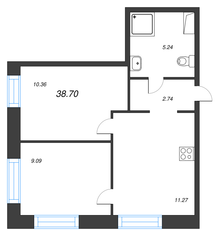 2 ккв 38,7 м²