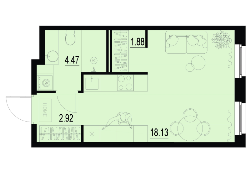 Студия 27,4 м²